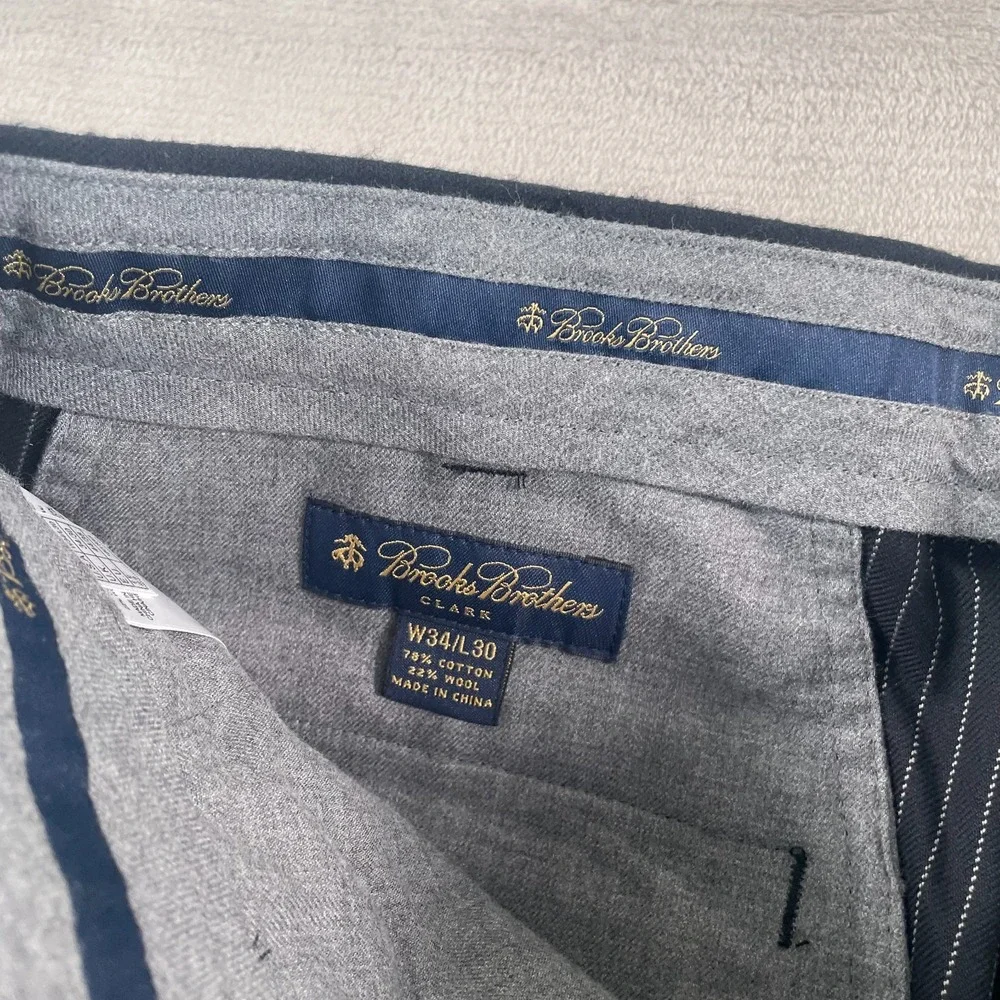 Brooks Brothers Clark Trouser Pants Men 34x30‎ Black Pinstripe Wool Blend NWOT